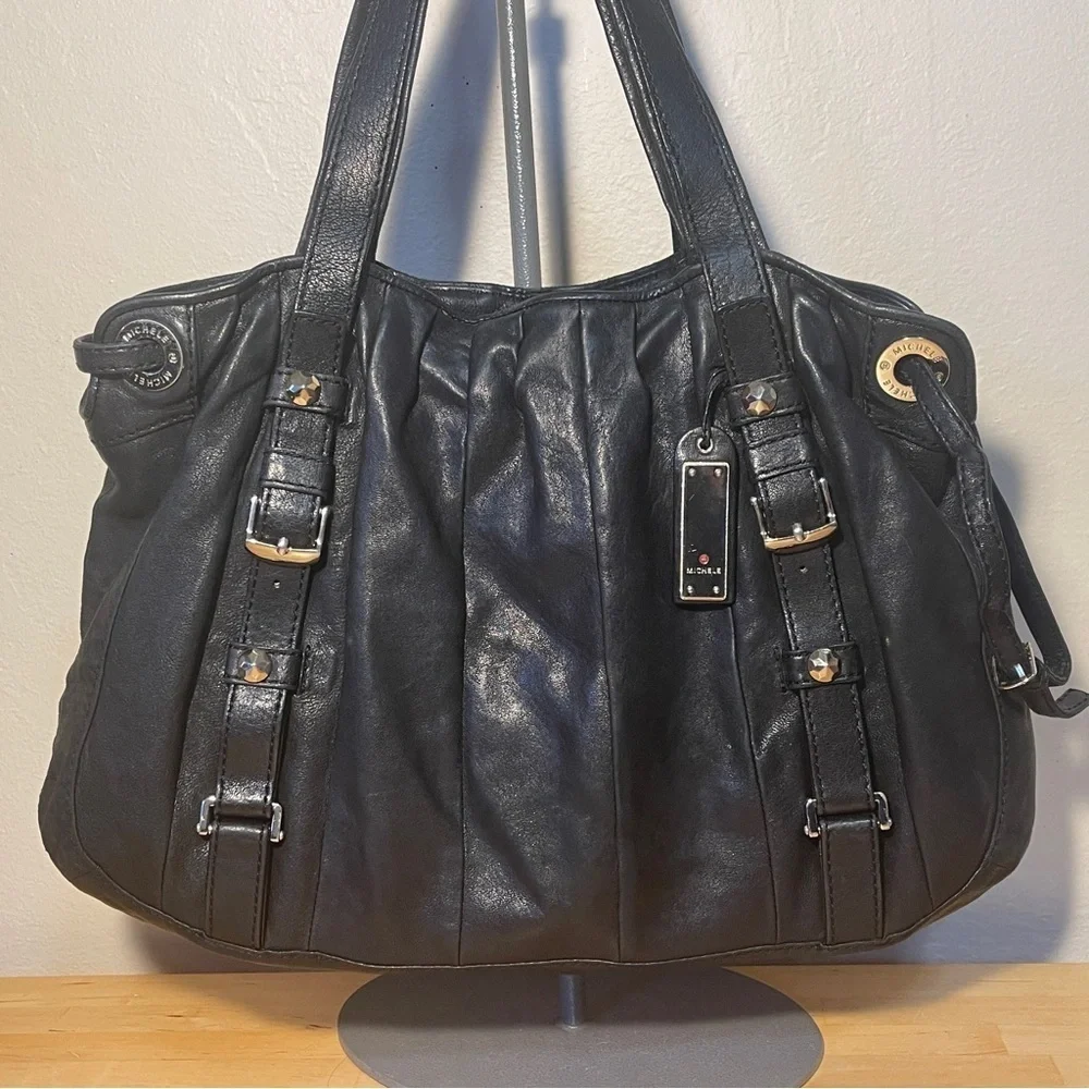 Vintage Michele 2009 Black Leather Hobo Bag Slouchy Y2K Shoulder Bag